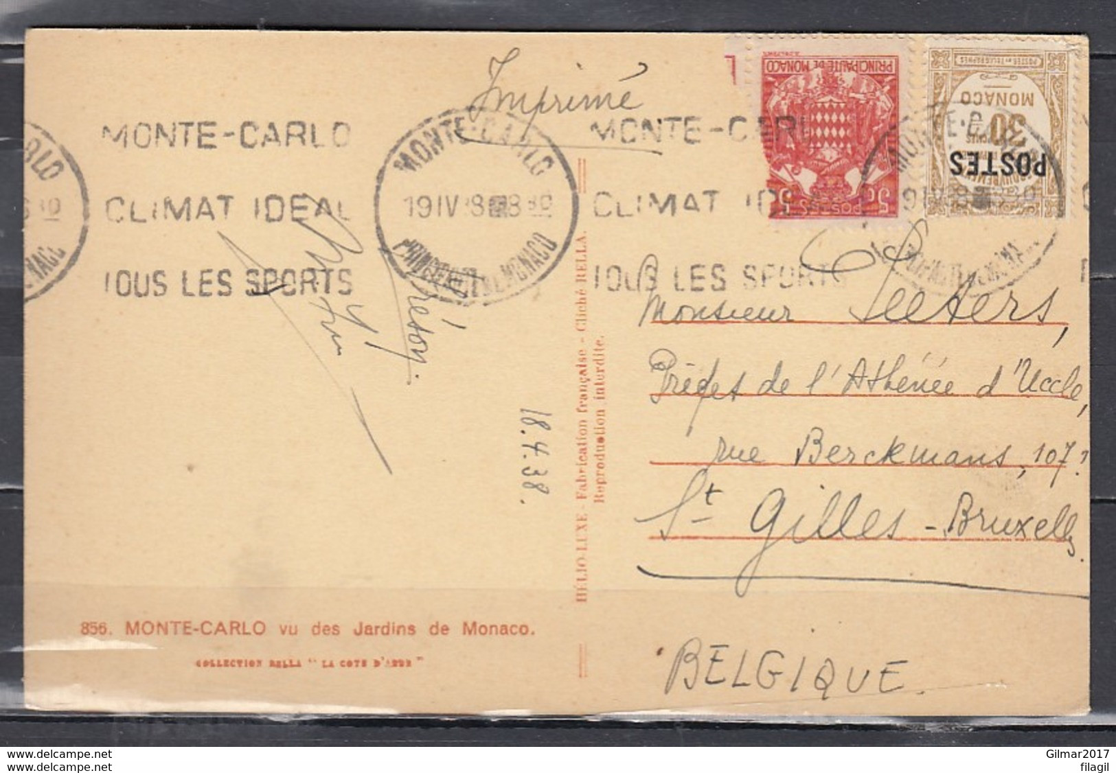 Postkaart Van Monte Carlo Naar St Gilles Bruxelles - Lettres & Documents