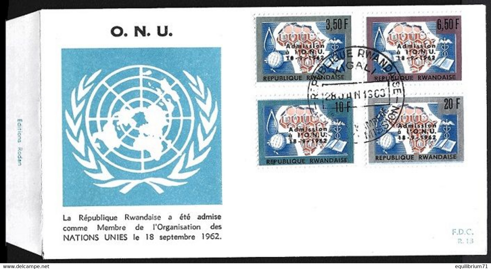 9/12° FDC - Admission Du Rwanda Comme Membre Des N.U / Opname Van Rwanda Als Lid Der V.N - 1962-1969