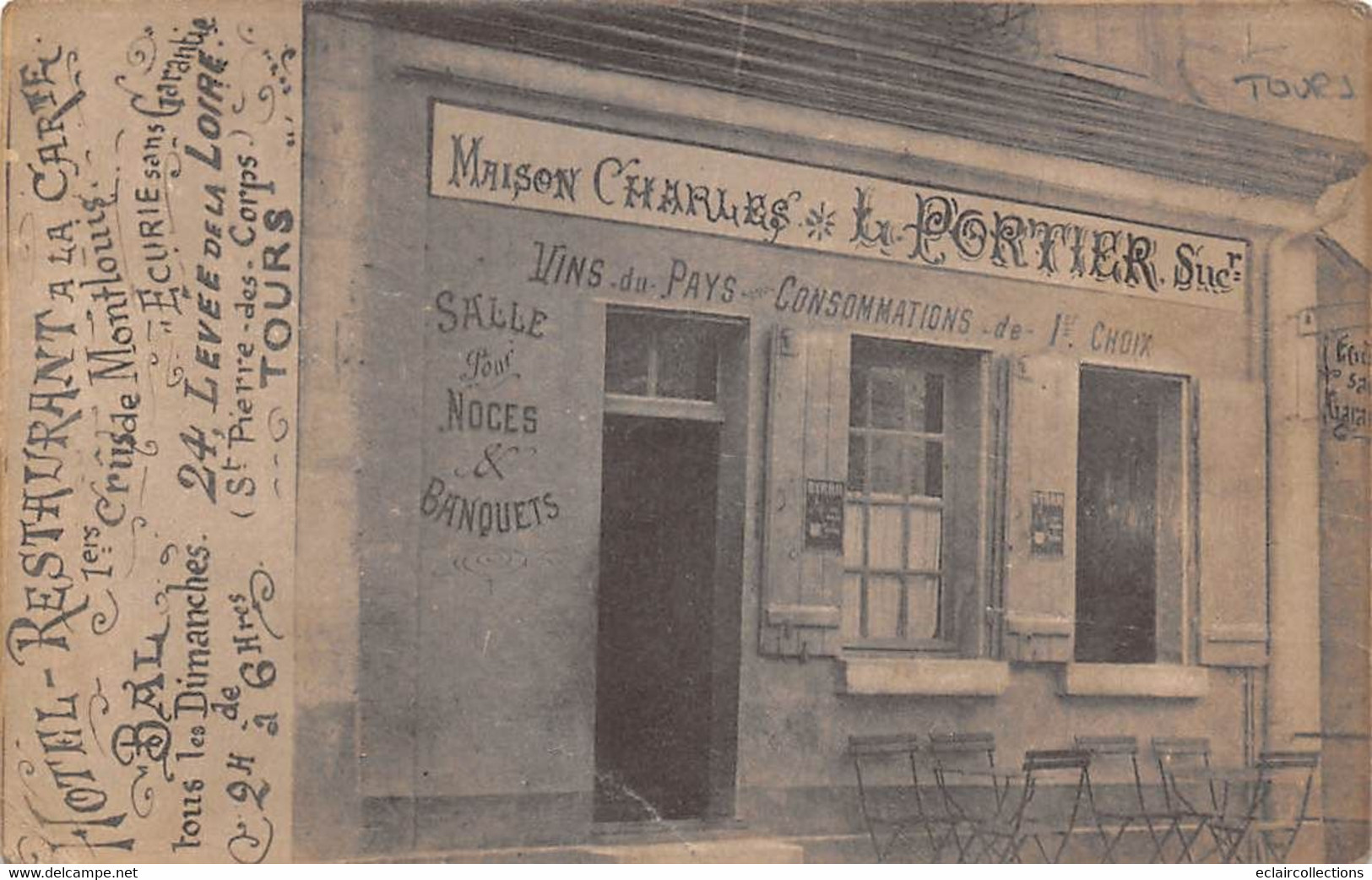 Saint-Pierre-des-Corps     37     Ou Tours   Hôtel Restaurant  L. Portier 24 Levée De La Loire        (voir Scan) - Otros & Sin Clasificación