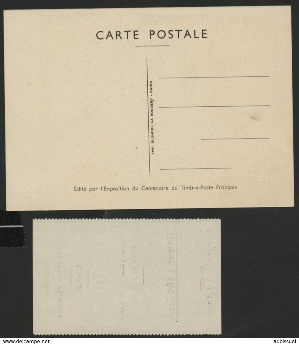 Carte Postale Premier Jour CITEX PARIS Centenaire Du Timbre-Poste. Avec N° 831 + 832 + TICKET D'ENTREE. TB - ....-1949