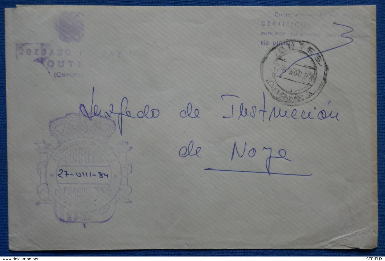 AC9 ESPANA  BELLE LETTRE   1984 OUTES + + AFFRANCHISSEMENT INTERESSANT - Storia Postale