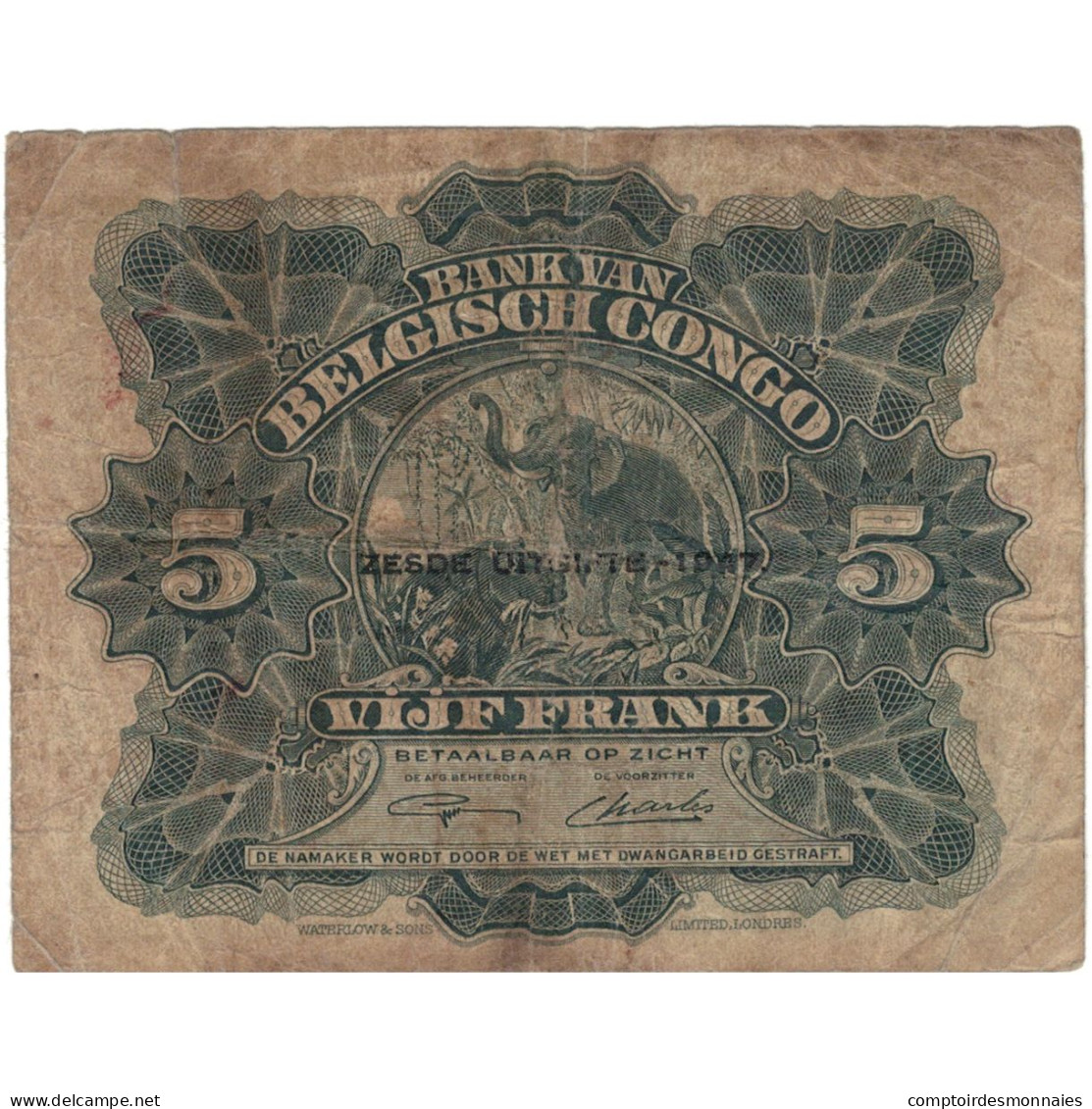 Billet, Congo Belge, 5 Francs, 1947, 1947-04-10, TB - Bank Belg. Kongo