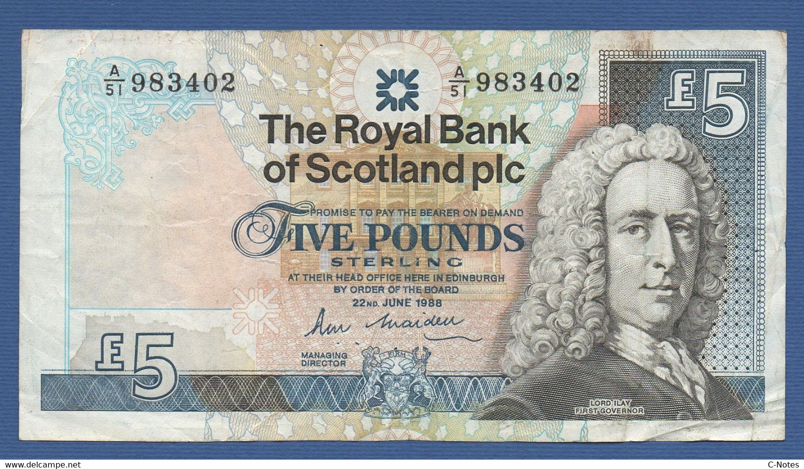 SCOTLAND - P.347 – 5 POUNDS  1988 Circulated Serie A/51 983402 - 5 Pounds