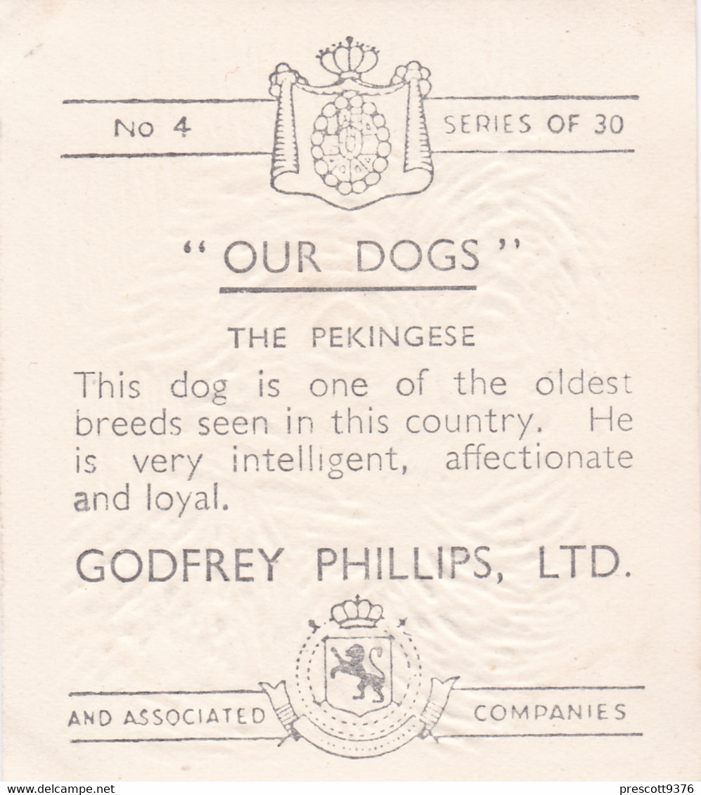 4 Pekingese   - Our Dogs 1939  -  Phillips Cigarette Card - Original - Pets - Animals - 5x6cm - Phillips / BDV