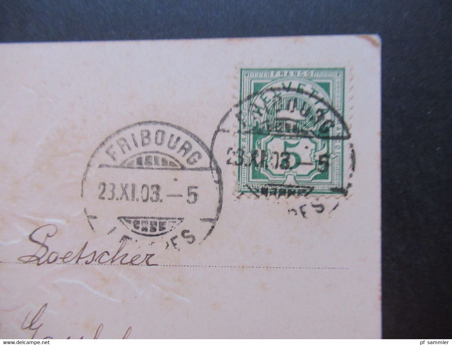 Relief Künstler AK Stempel 1903 Schweiz Stempel Fribourg Und Ank. Stempel Littau. Die Besten Wünsche Zum Namensfeste - Briefe U. Dokumente