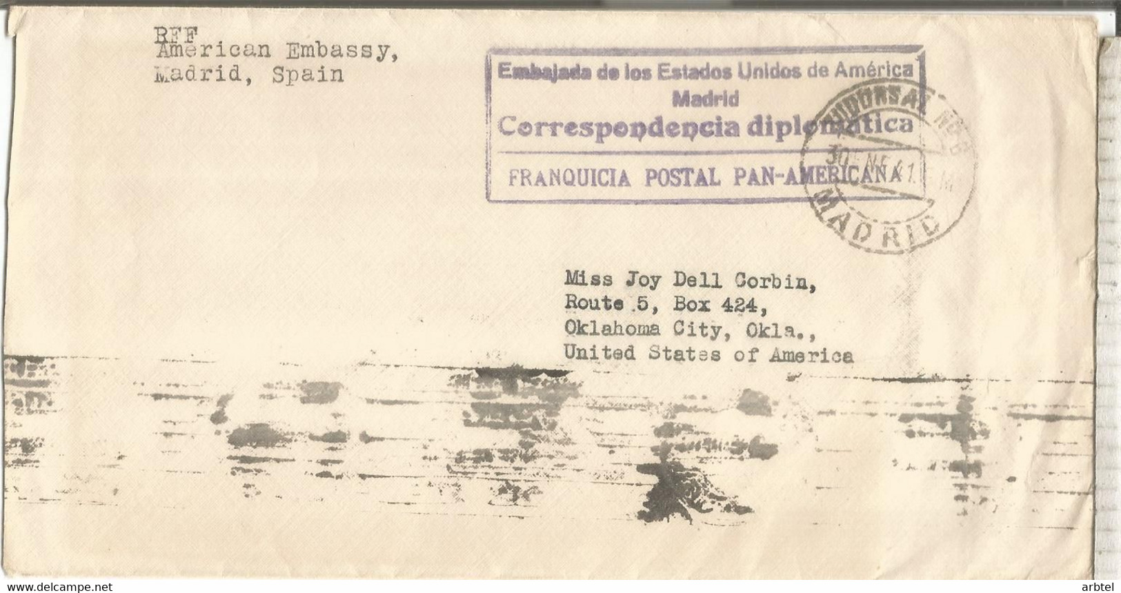 MADRID 1941 FRANQUICIA POSTAL PANAMERICANA EMBAJADA ESTADOS UNIDOS - Portofreiheit