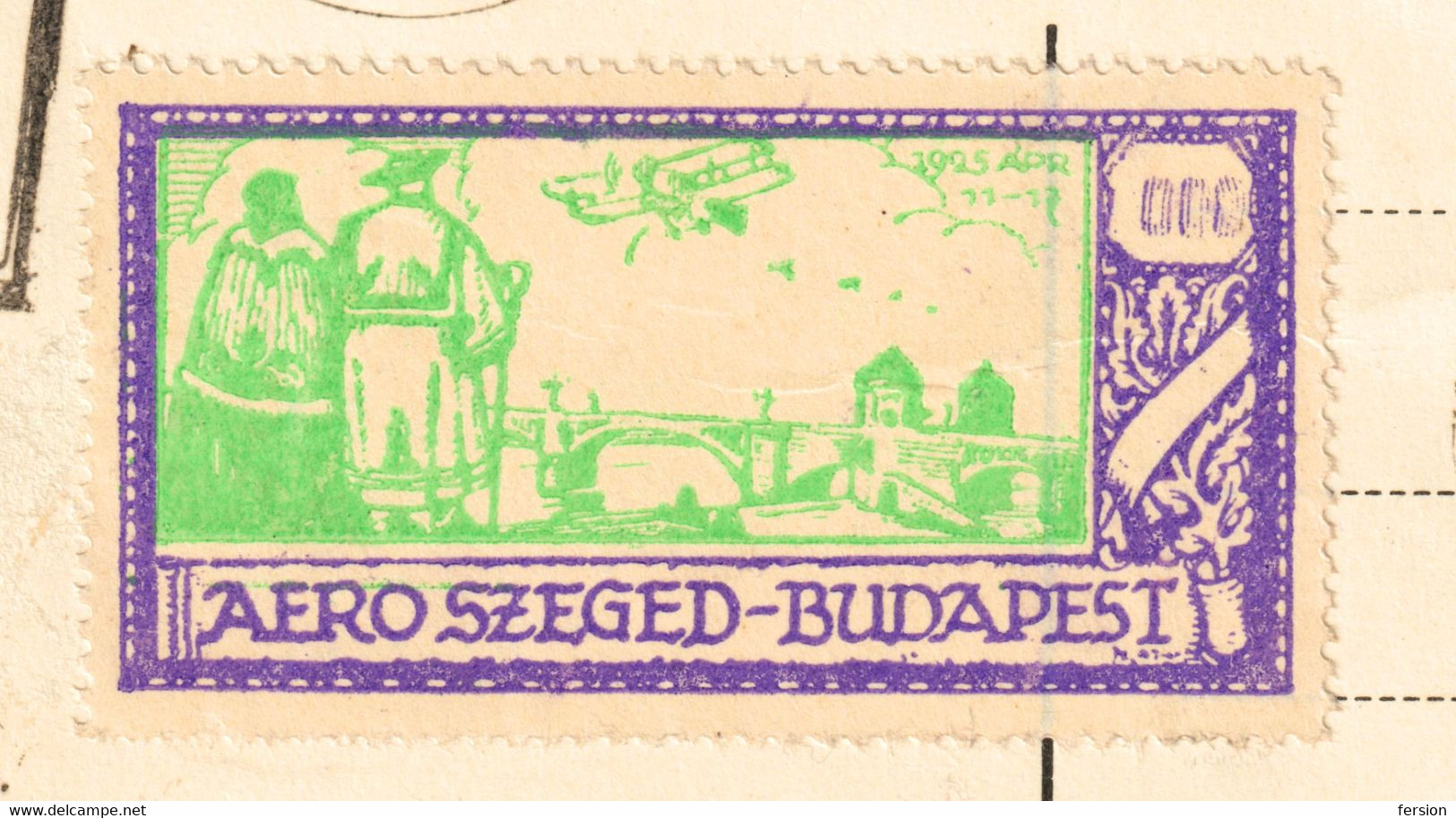 BRIDGE Tisza Shepherd AERO SZEGED Airplane Biplane Hungary Icarus 1925 Par Avion Air Mail LABEL CINDERELLA VIGNETTE - Storia Postale