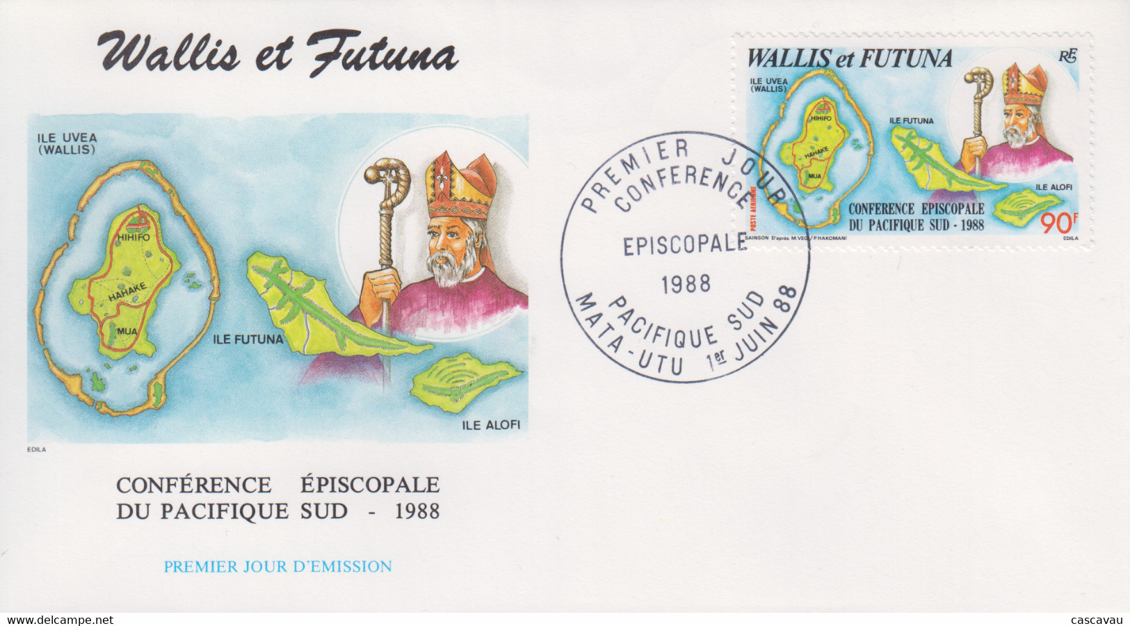 Enveloppe  FDC  1er  Jour    WALLIS  ET  FUTUNA     Conférence  Episcopale  Du   Pacifique  Sud    1988 - FDC