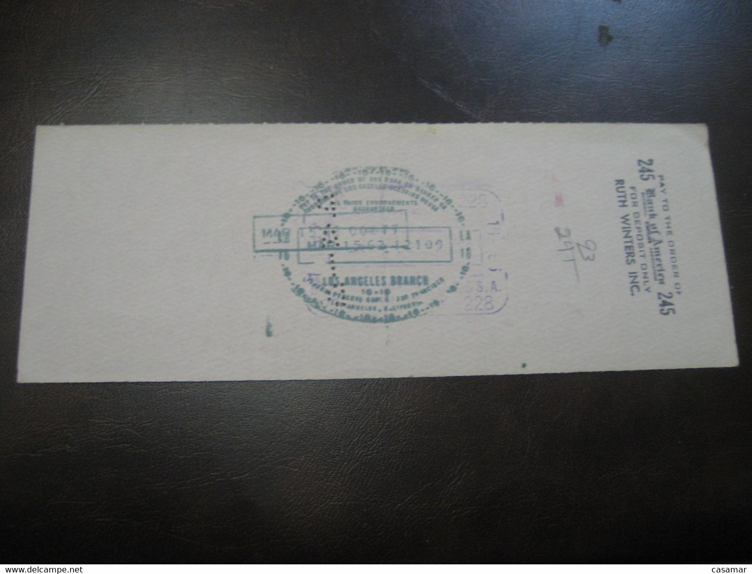 Gloria Wood LOS ANGELES 1962 City National Bank Beverly Hills California Check Bank Note USA - Unclassified