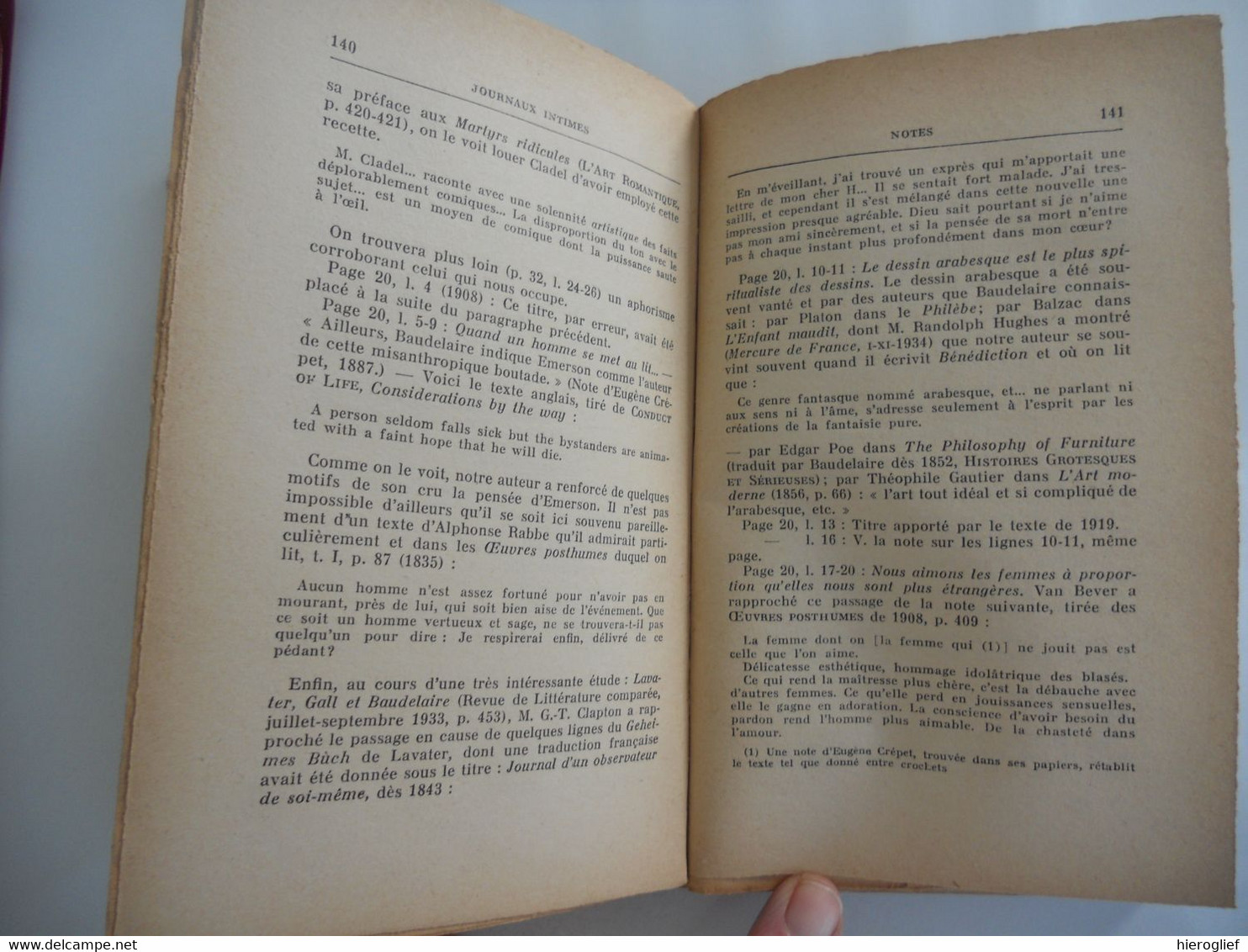 JOURNAUX INTIMES Par Charles Baudelaire 1938 Avertissement Et Notes De Jacques Crepet - Französische Autoren