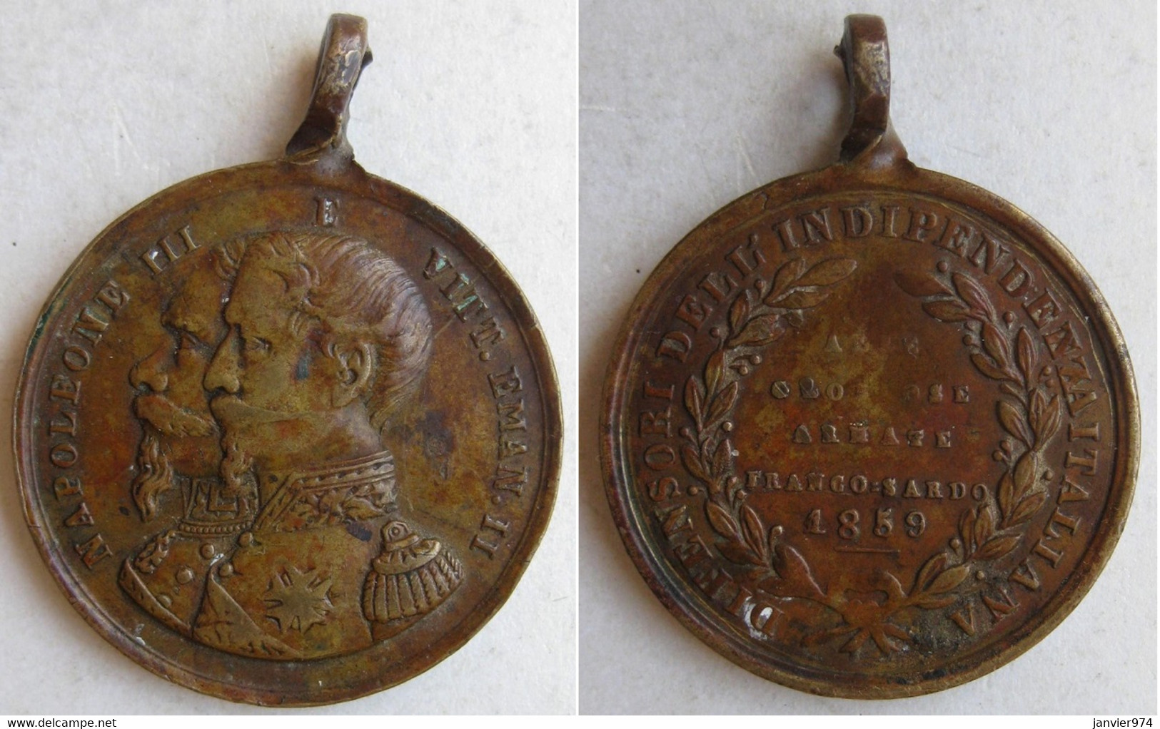 Medaglia Bronzo Alleanza Franco Sarda 1859 Napoleone III E Vittorio Emanuele II - Royaux/De Noblesse