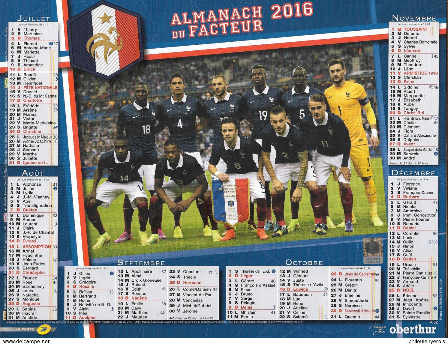 CALENDRIER 2016  FOOTBALL EQUIPE DE FRANCE - Grand Format : 2001-...