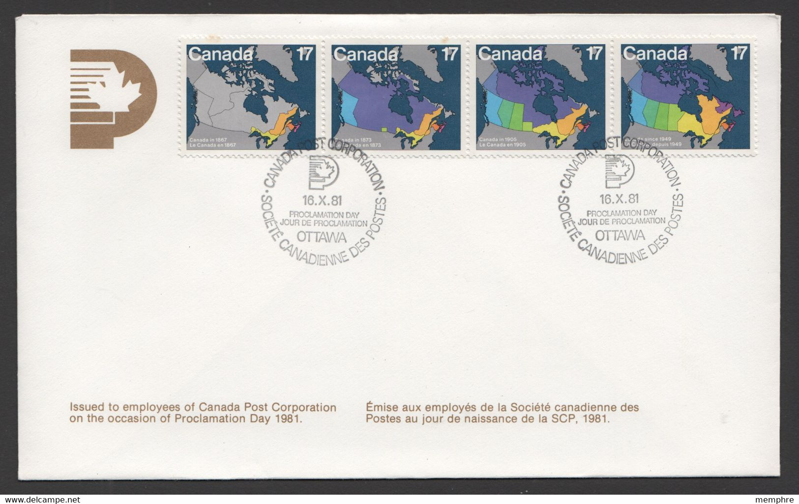 1981 S04 Canada Post Corporation Proclamation Day - Employees' Issue  Sc 890-3 - Enveloppes Commémoratives