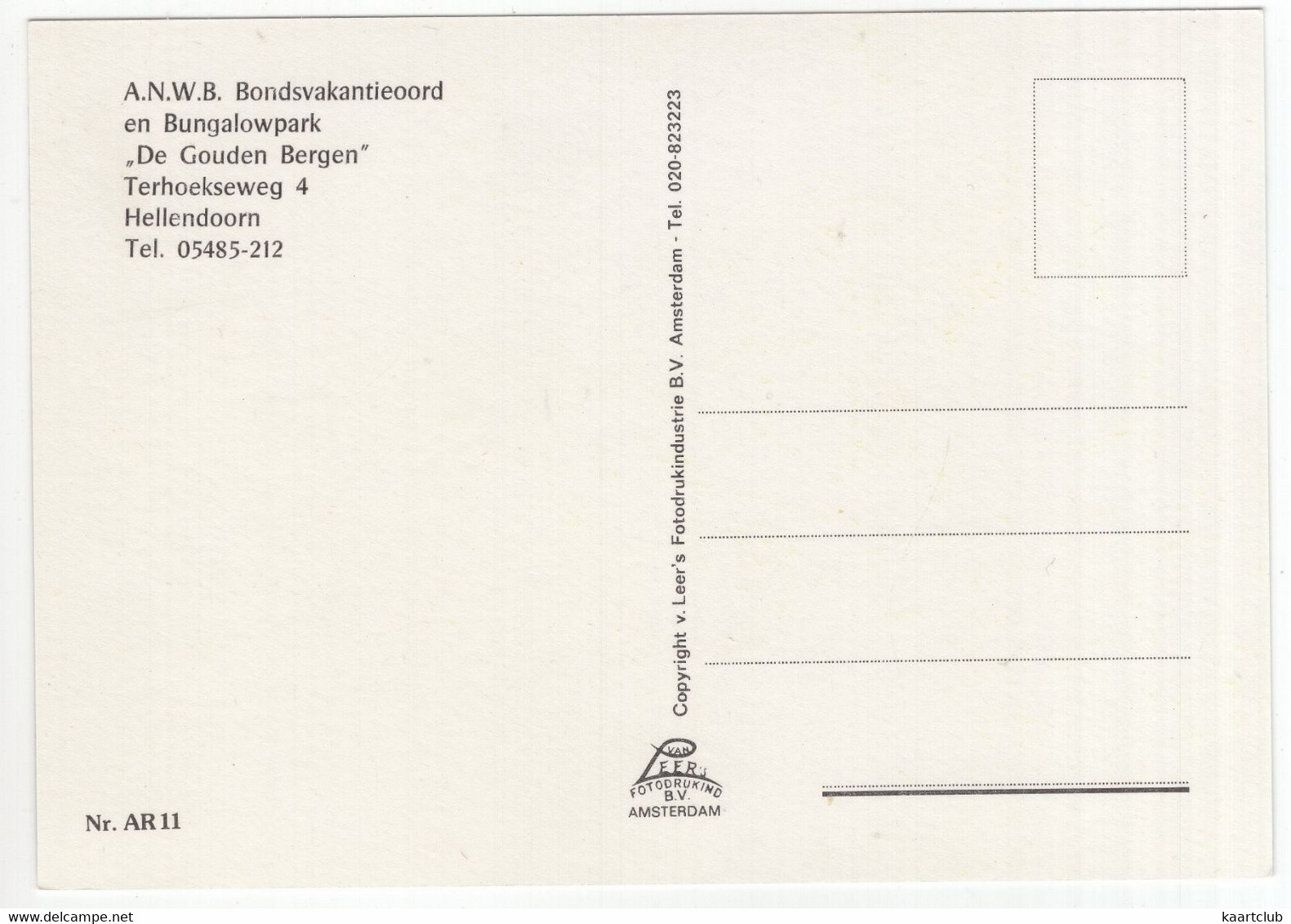 Hellendoorn - (Ov, Nederland / Holland) -Nr. AR11- Uitg.: A.N.W.B. Bondsvakantieoord 'De Gouden Bergen', Terhoekseweg 4 - Hellendoorn