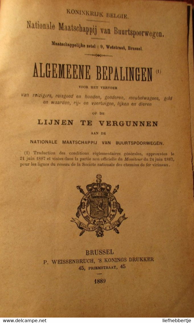 Buurtspoorwegen - Bepalingen Voor Vervoer Van Reizigers, ... - Op De Lijnen Te Vergunnen - 1889 - Spoorwegen - Anciens