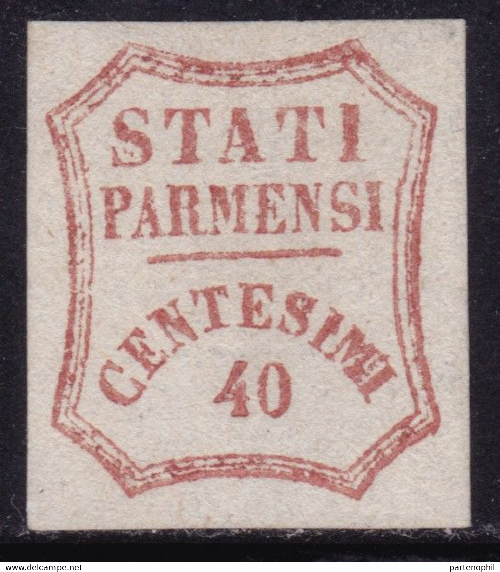 Parma - 009 (*) 1859 - 40 C. Rosso Bruno N. 16 Del Governo Provvisorio Senza Gomma, Esemplare Molto Raro Cat. € 23500,00 - Parma