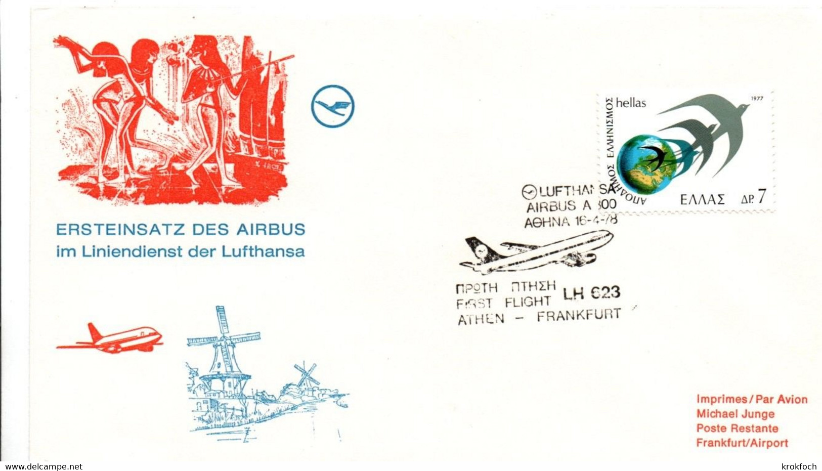 Athen Frankfurt 1978 - Airbus A 300 Lufthansa - 1er Vol Erstflug Flight - Athènes Grèce - Storia Postale