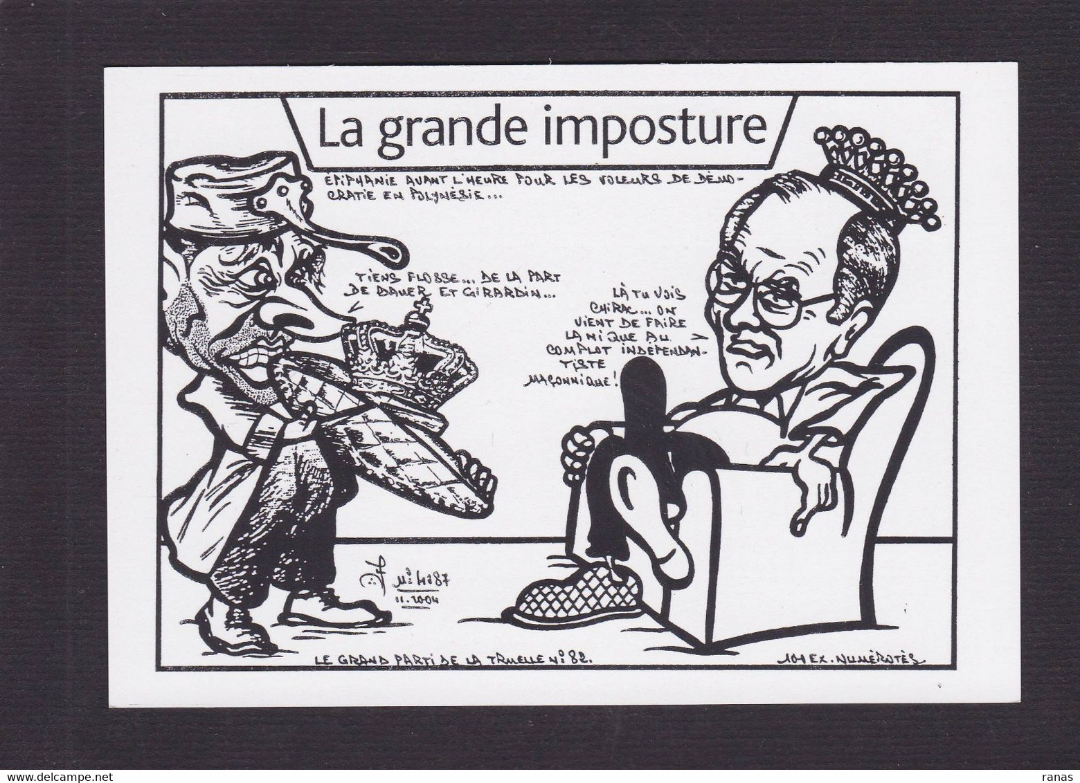 CPM Polynésie Française Tirage 100 Exemplaires Numérotés Signé Par JIHEL Satirique FLOSSE Chirac épiphanie - Frans-Polynesië