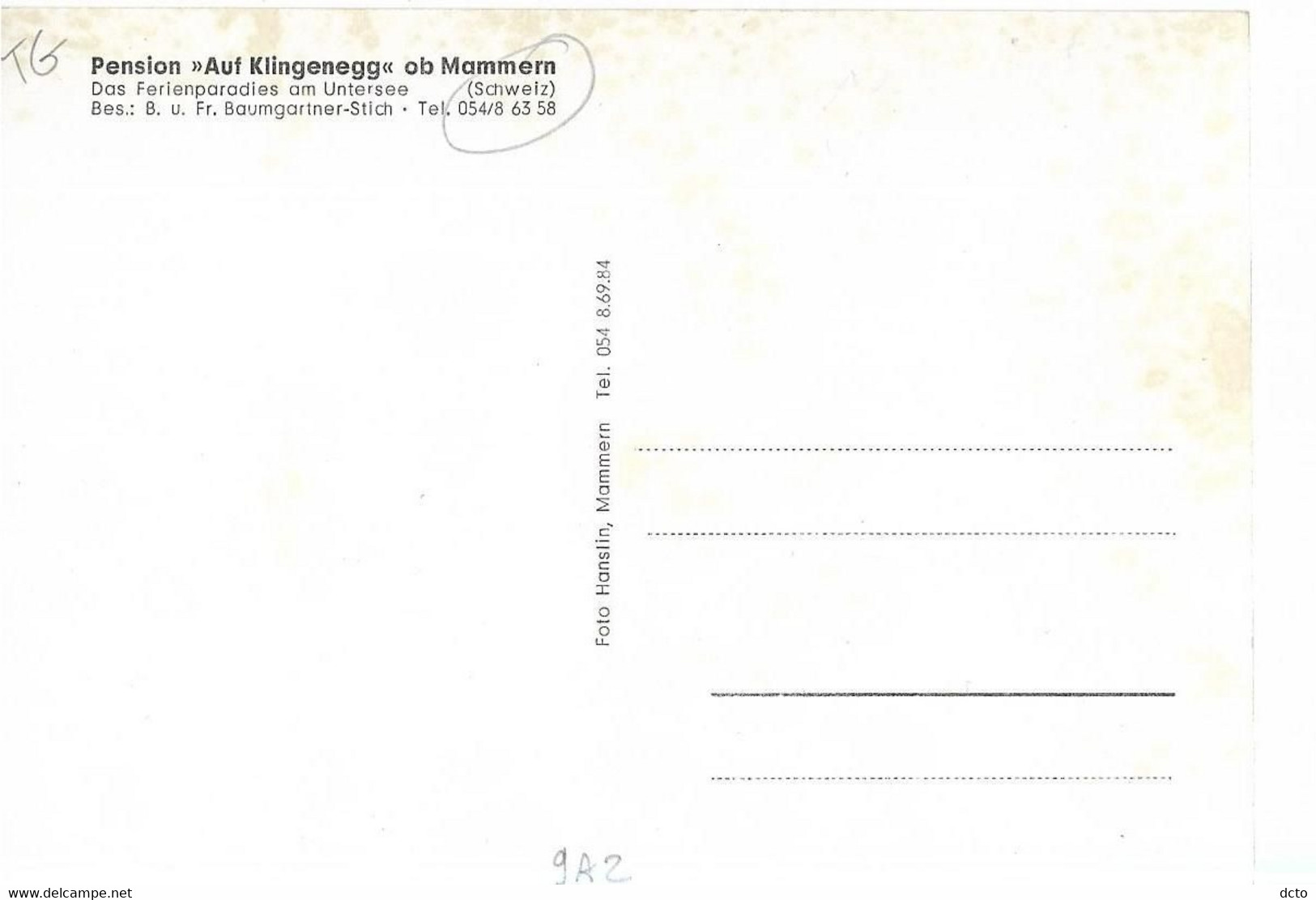 Pension "Auf Klingenegg" Ob MAMMERN (Suisse)  Ed. Hanslin, Cpm - Mammern