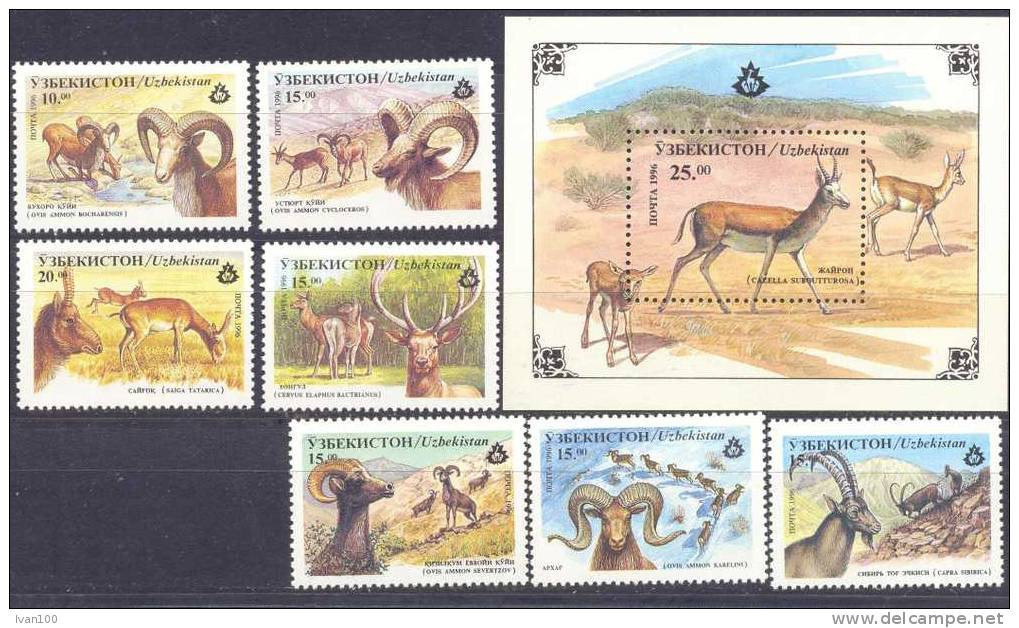 1996. Uzbekistan, Animals, Wild Goats, 7v + S/s, Mint/** - Ouzbékistan