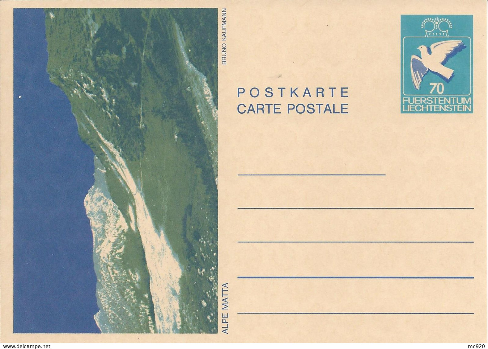 Liechtenstein Entier Postal Ganzsache Carte Postale Postkarte 3 CP82 70Rp. Neuves Alpe Matta - Entiers Postaux