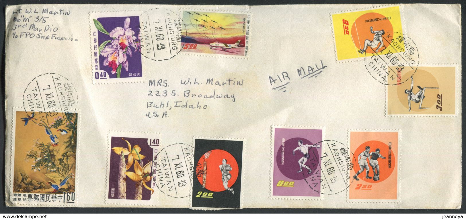 TAIWAN - N°256 & 257 + 329 + 351 A 355 + PA 9 / LETTRE AVION DU 7/11/1960 POUR USA - TB - Storia Postale