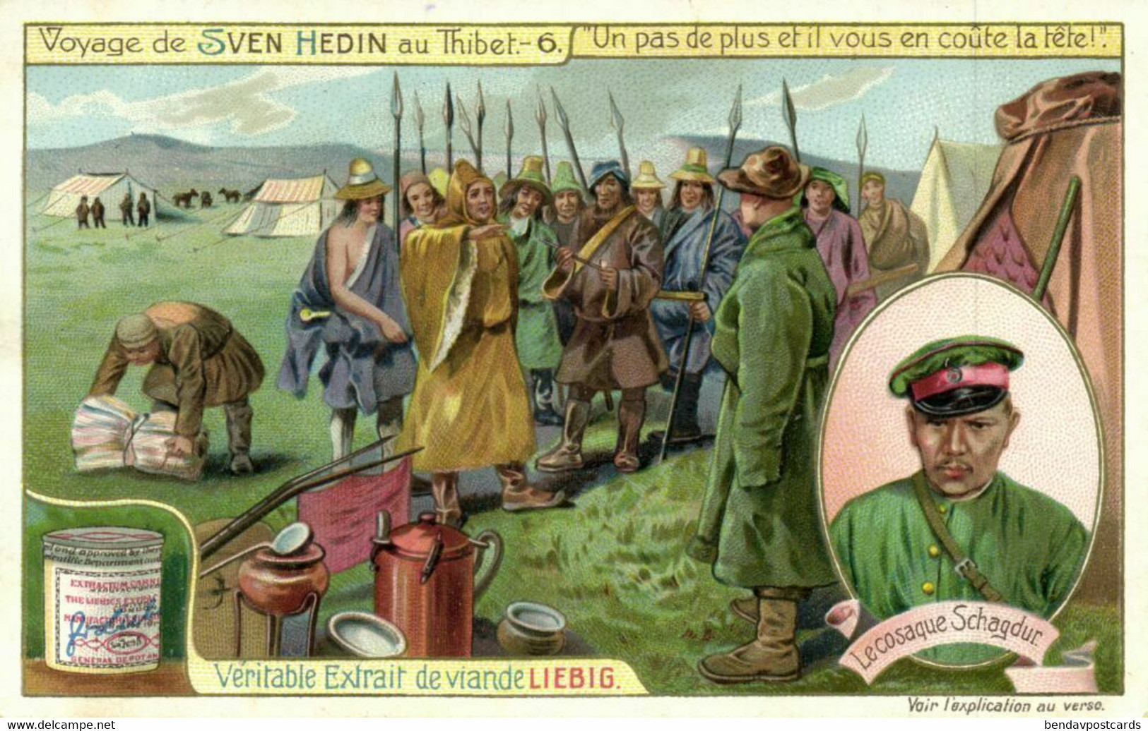 Tibet Thibet, Explorer Sven Hedin, The Cossack Schagdur (1908) Liebig Trade Card - Tibet