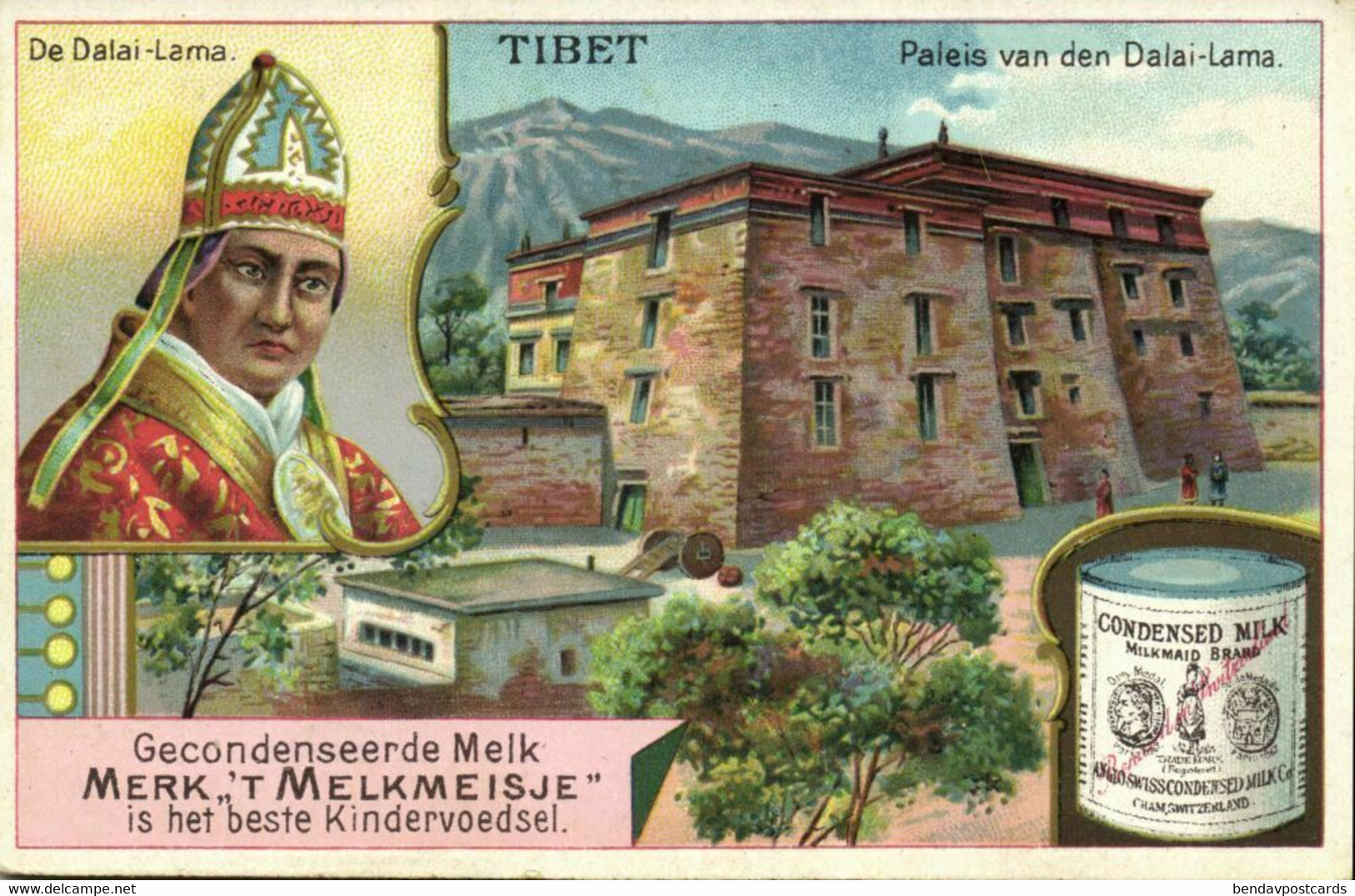 Tibet Thibet, LHASA, Potala Palace, Dalai Lama (1900s) Condensed Milk Trade Card - Tibet