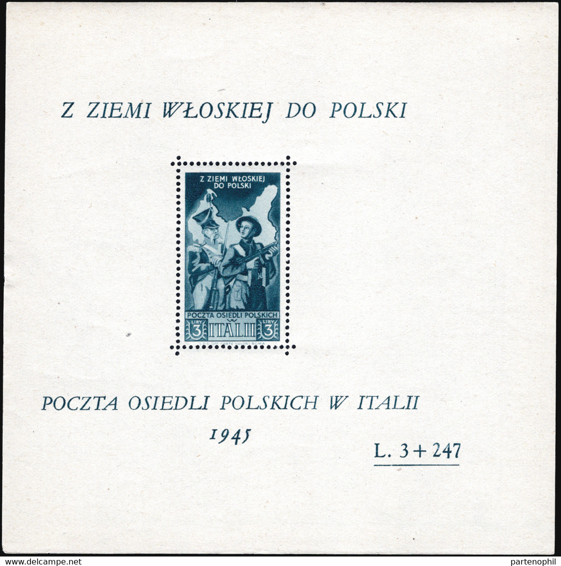 Corpo Polacco  237 - 1946 - Soccorso Di Guerra Foglietto L. 3 + 247. Cert. I.C. SPL - 1946-47 Zeitraum Corpo Polacco