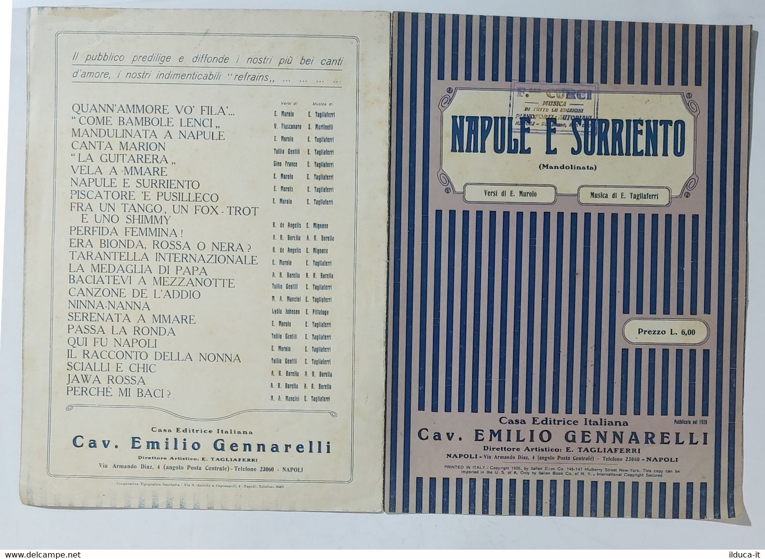 29995 SPARTITO MUSICALE - Napule E Surriento (Mandolinata) - Gennarelli Ed. 1926 - Noten & Partituren