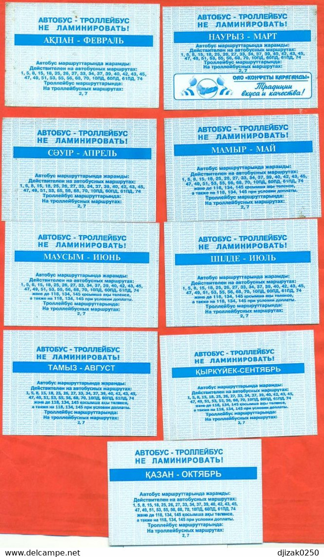 Kazakhstan 2003. Lot Of 9 Month Bus Tickets. City Karaganda. - Mundo