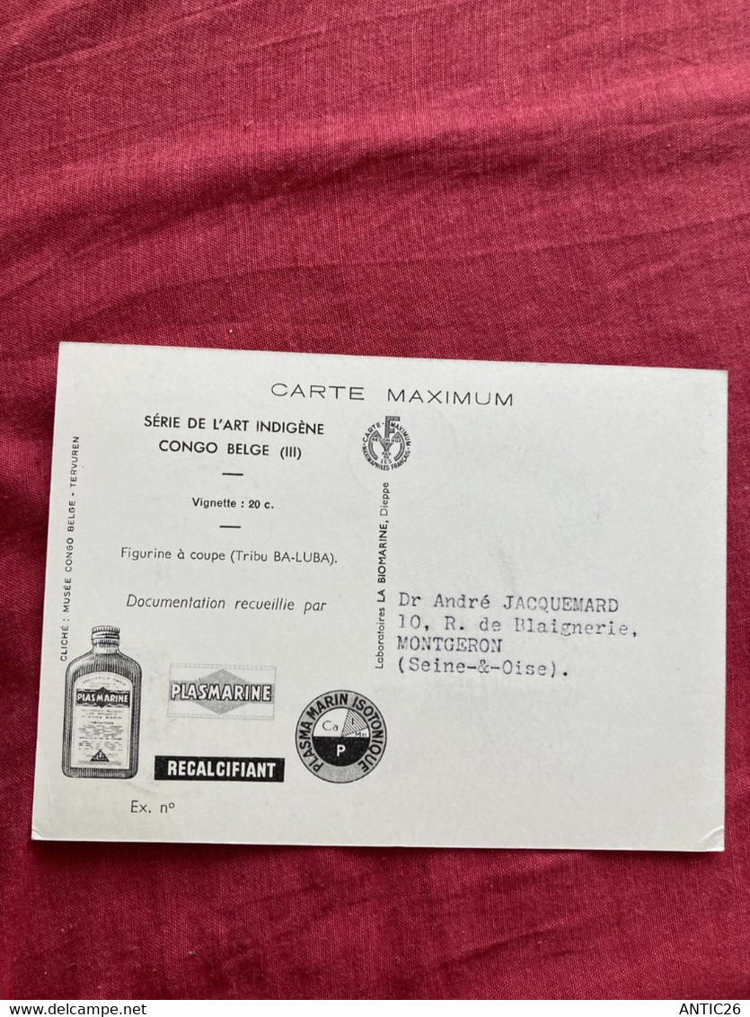 Carte Maximum : FIGURINE A COUPE  TRIBU BA-LUBA  CONGO BELGE 1952 - 1951-1960