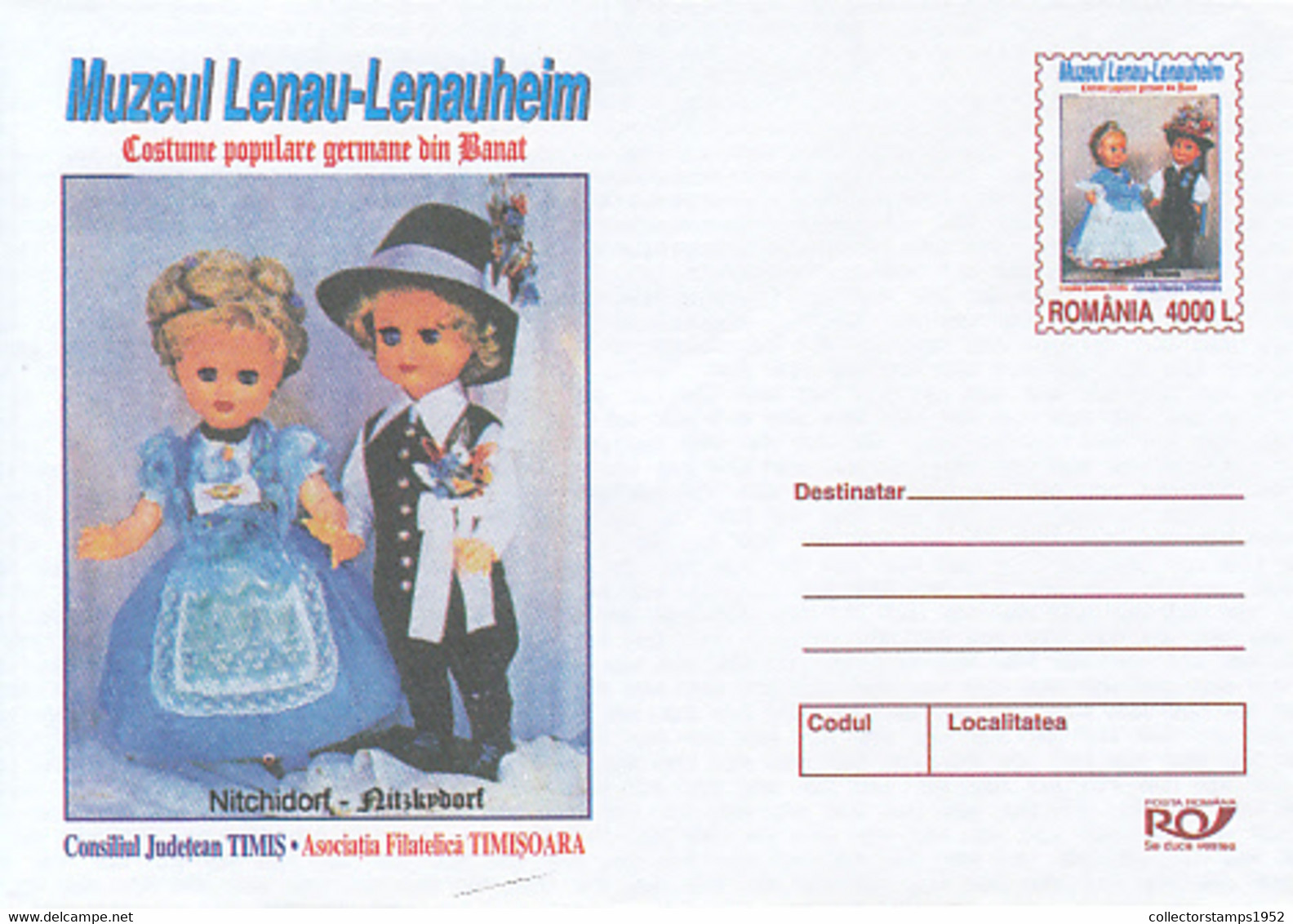 99281- LENAU MUSEUM, FOLKLORE COSTUMES, DOLLS, CHILDRENS, COVER STATIONERY, 2004, ROMANIA - Bambole