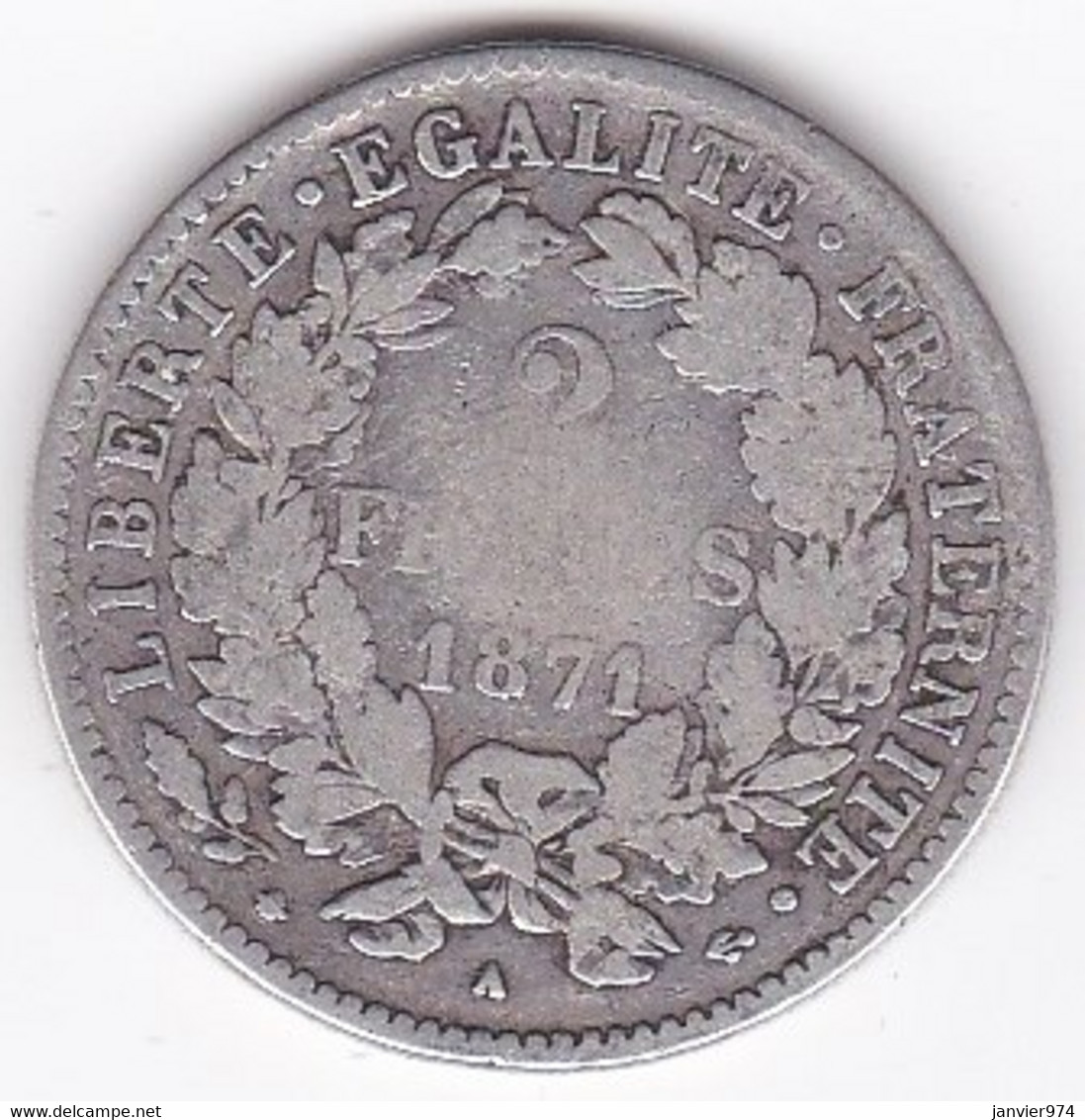 2 Francs Cérès 1871 A Paris , Petit  A , En Argent - 1870-1871 Gouvernement De La Défense Nationale