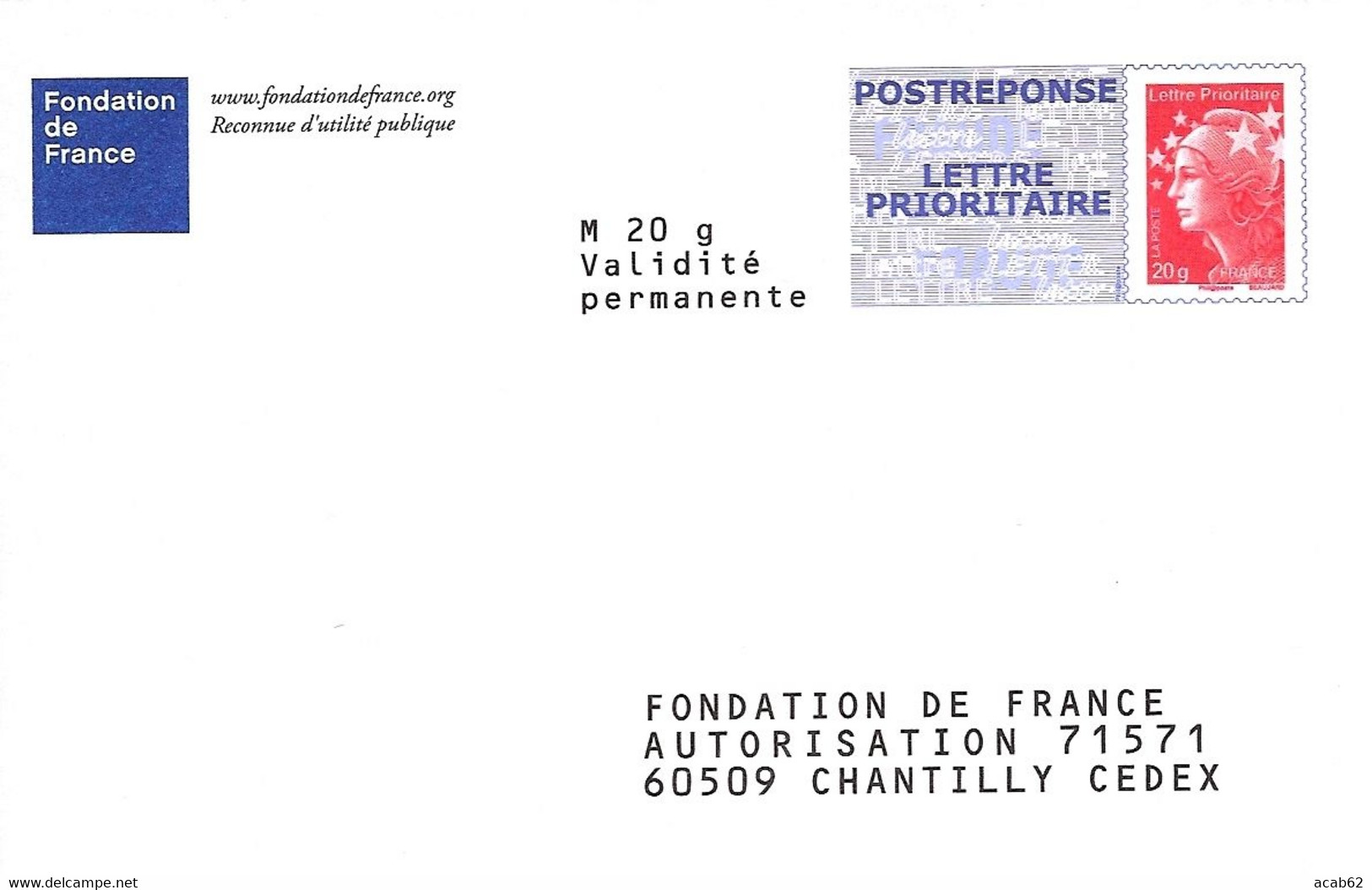 France, PAP, Beaujard Postréponse, Lettre Prioritaire 11P474, Fondation De France - Prêts-à-poster:Answer/Beaujard