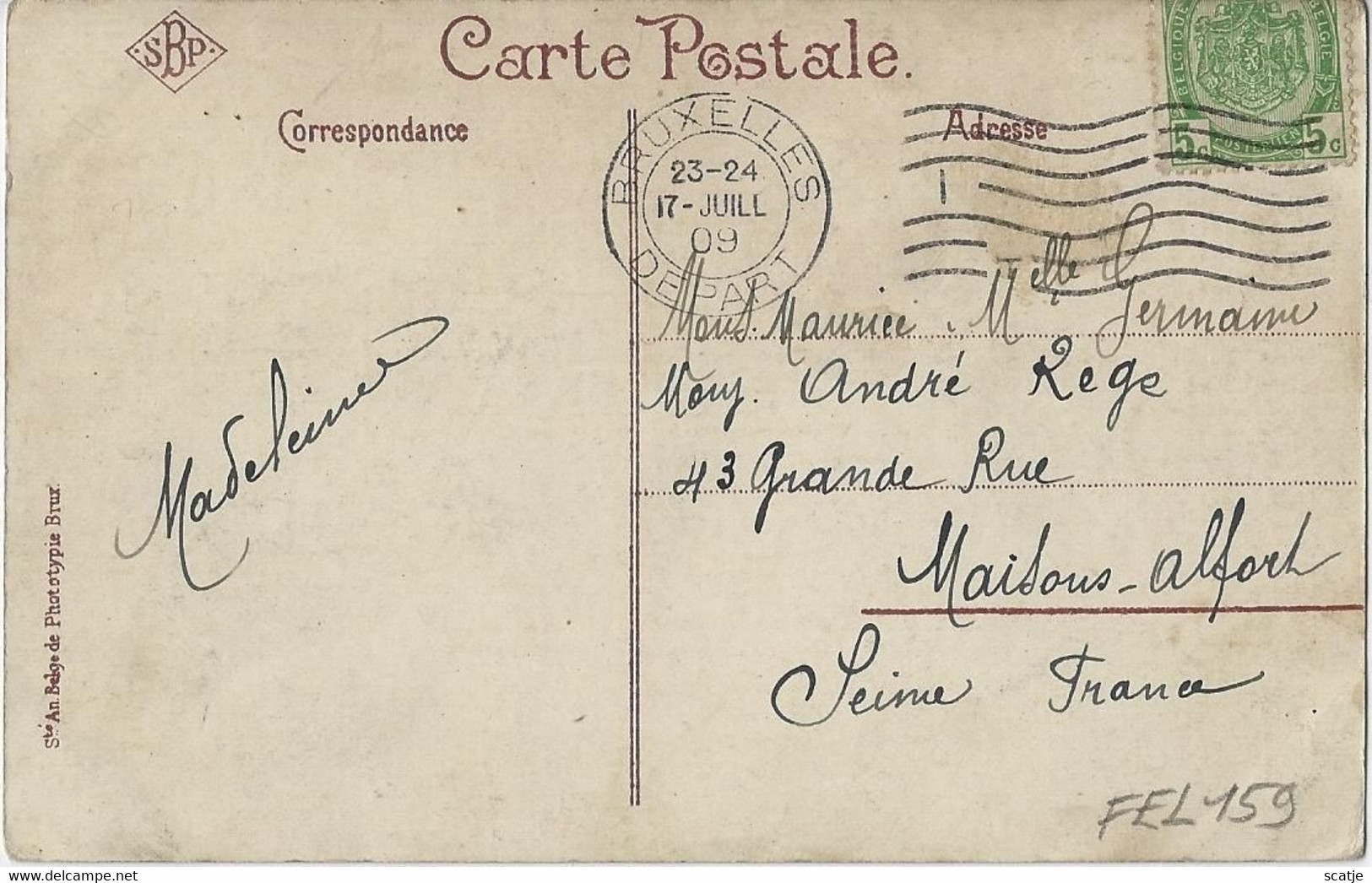 SBP  -   Bruxelles   -   Le Canal à L'Allée Verte.   -   PRACHTIGE GEKLEURDE KAART!   1909   Naar   Maisons-Alfort - Navegación - Puerto