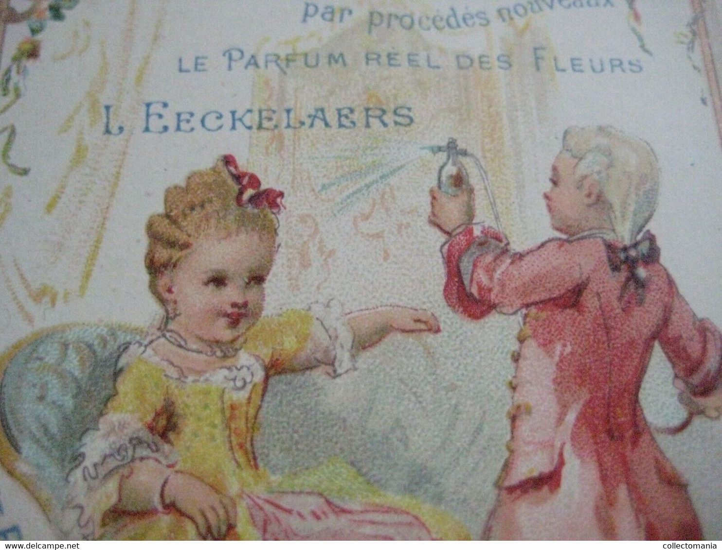 1889 Eeckelaers CHERUB Powder Talcum Baby perfume TRIPLE litho card Excellent parfumerie Savonne Extraits 3-vouwer