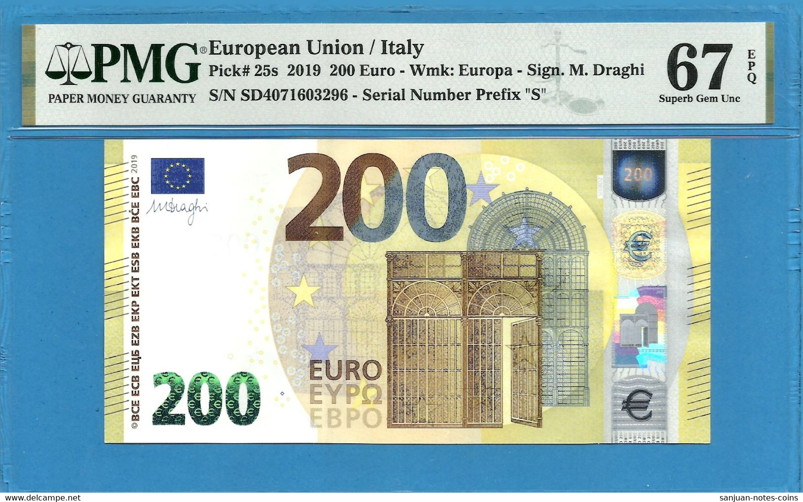 200 EURO ITALY DRAGHI SD-S008 PMG 67 (D011) - 200 Euro