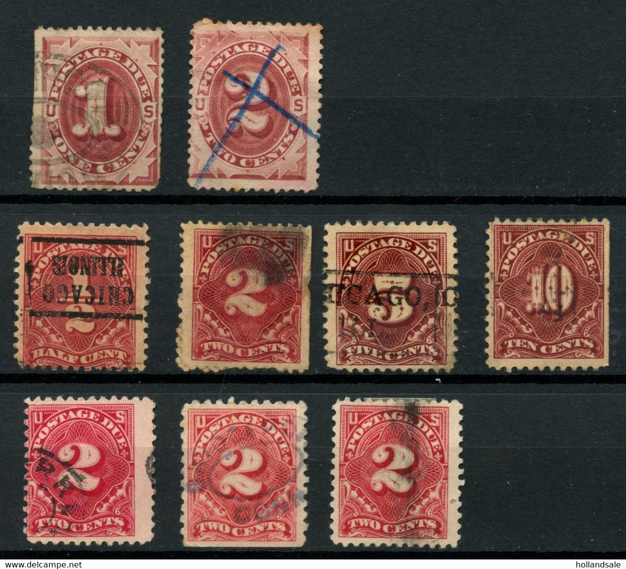 U.S.A. - Nine (9) Postage Due Stamps. All Used. - Portomarken