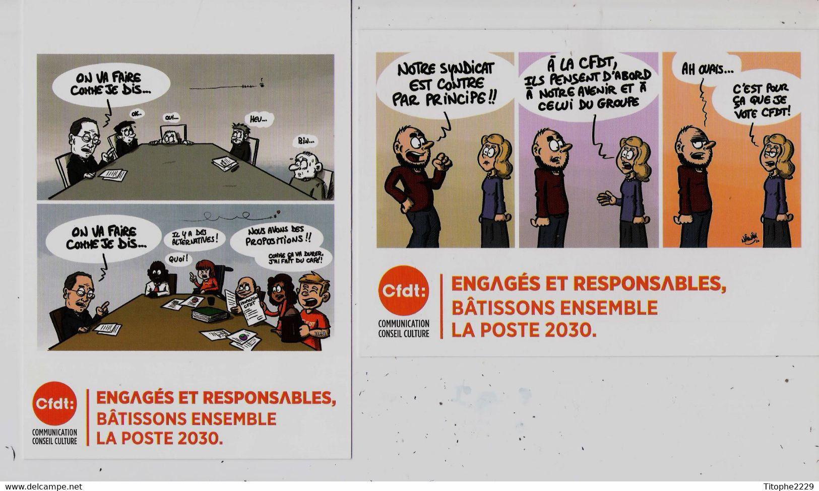 CFDT - Lot De 2 Cartes - élections Pour La Poste De 2030 - Illustrateurs - Labor Unions