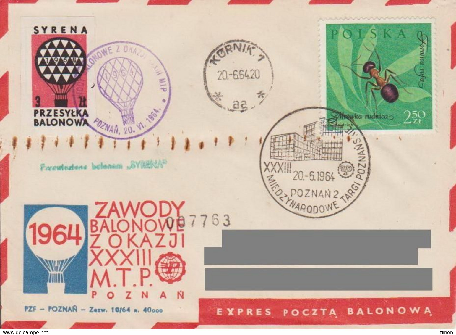 Poland Post - Balloon PBA.1964.poz.syr.06: Competition For The Poznan Fair Cup SYRENA - Balloons