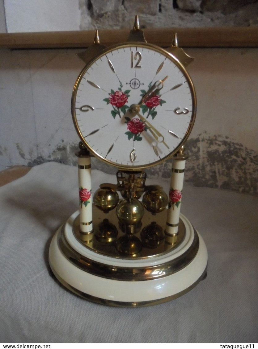 Ancien - Pendule Horloge à Poser Haller Germany Décor Petites Roses (A Réparer) - Wanduhren