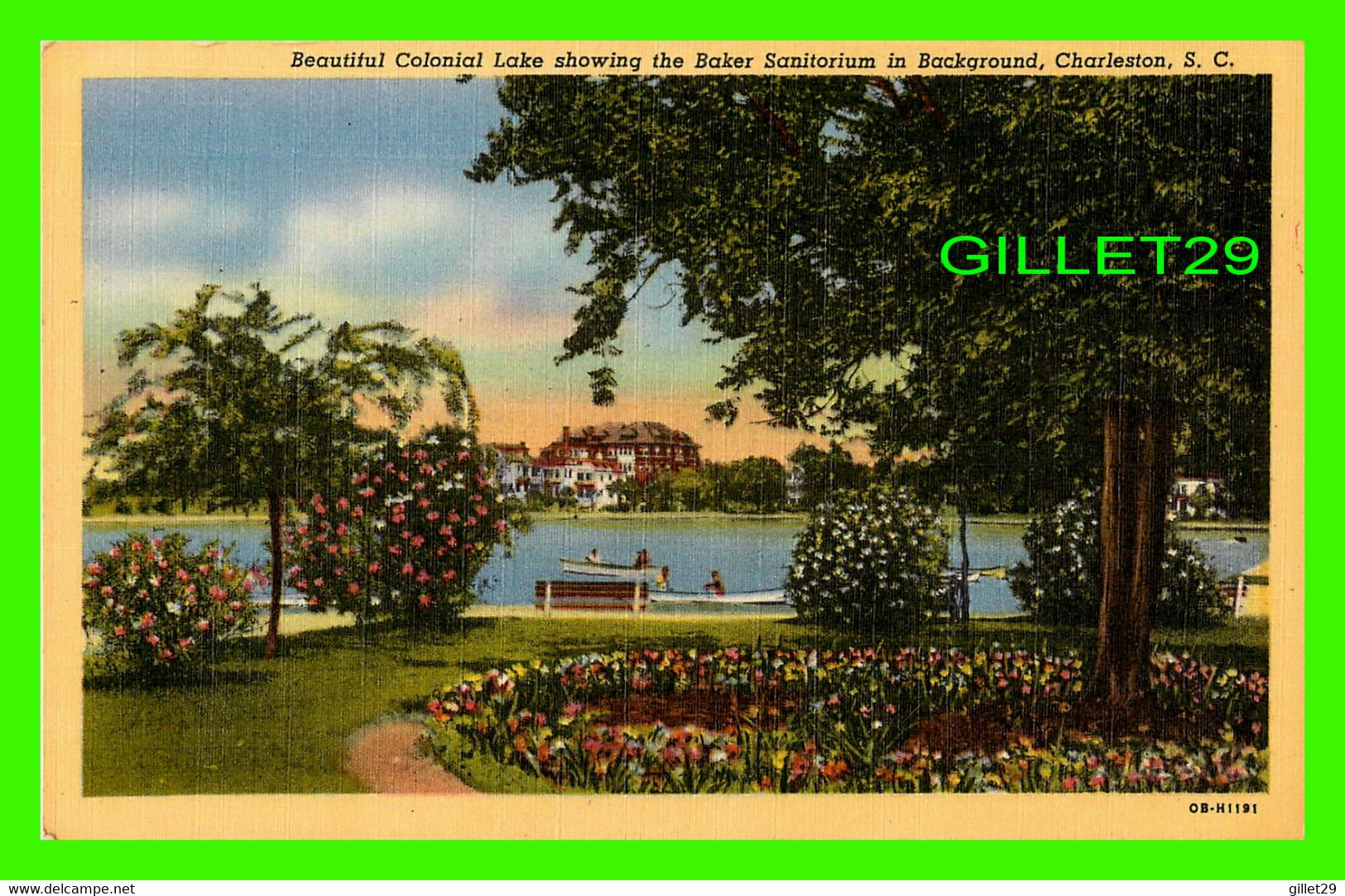 CHARLESTON, SC - COLONIAL LAKE SHOWING THE BAKER SANITORIUM IN BACKGROUND - - Charleston