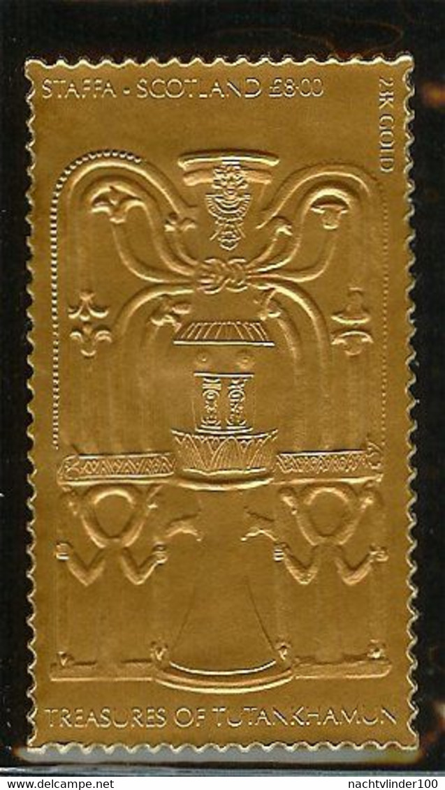 Mzm025 CINDERELLA KUNST CULTUUR TOETANCHAMON 23K GOLDEN STAMP TUTENKHAMUN FLOWER MOTIVE ART STAFFA SCOTLAND 1981 PF/MNH - Cinderellas