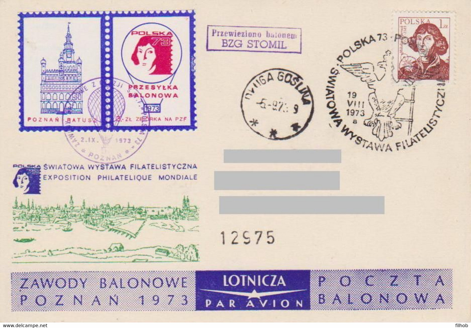 Poland Post - Balloon PBA.1973.poz.sto.A.08: Competitions Poznan 73 STOMIL - Ballons