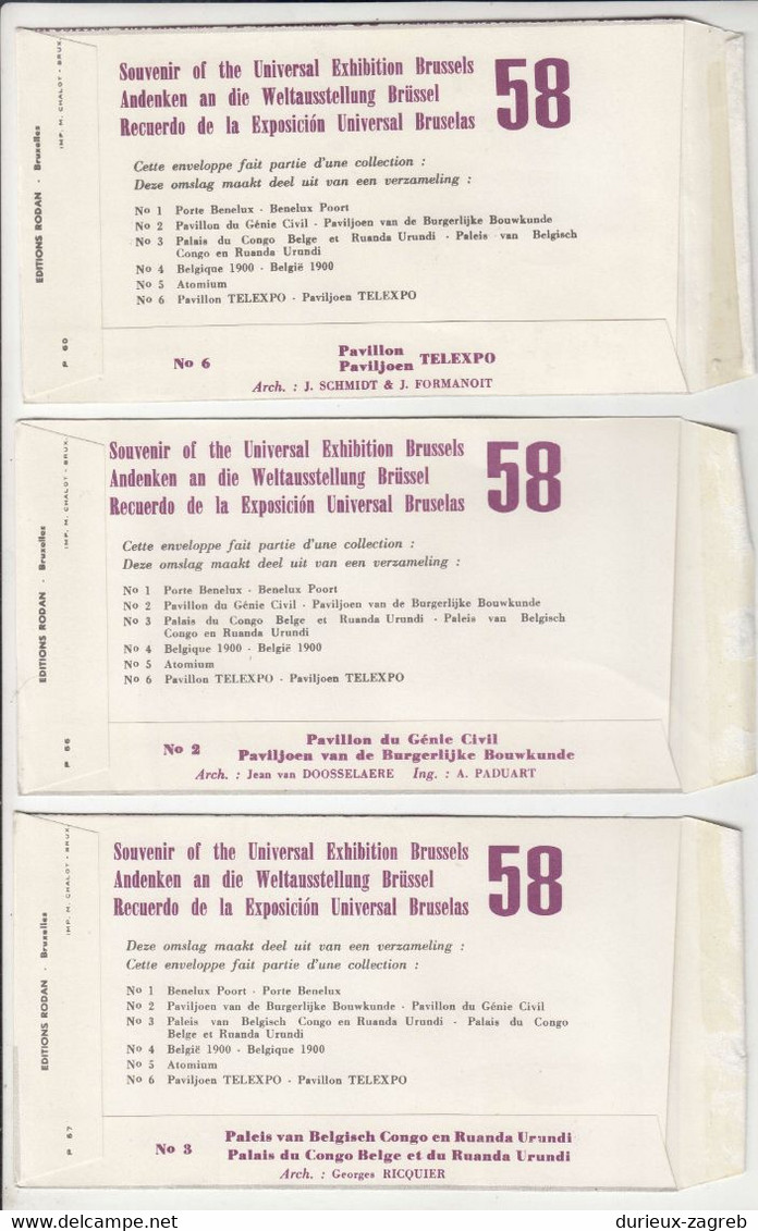 Belgium EXPO 58 - 6 Souvenir Covers FDC B211015 - 1951-1960