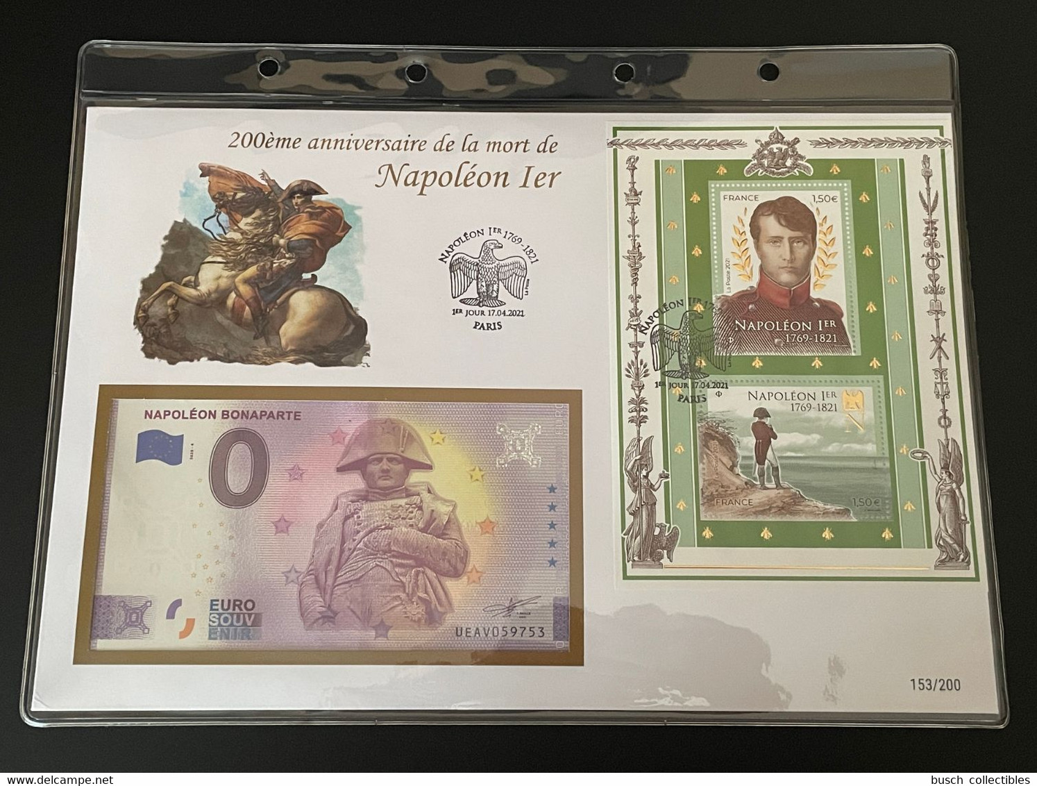 Euro Souvenir Banknote Cover France Napoléon 1er Bonaparte 2021 Paris Bloc Block Banknotenbrief - Oblitérés