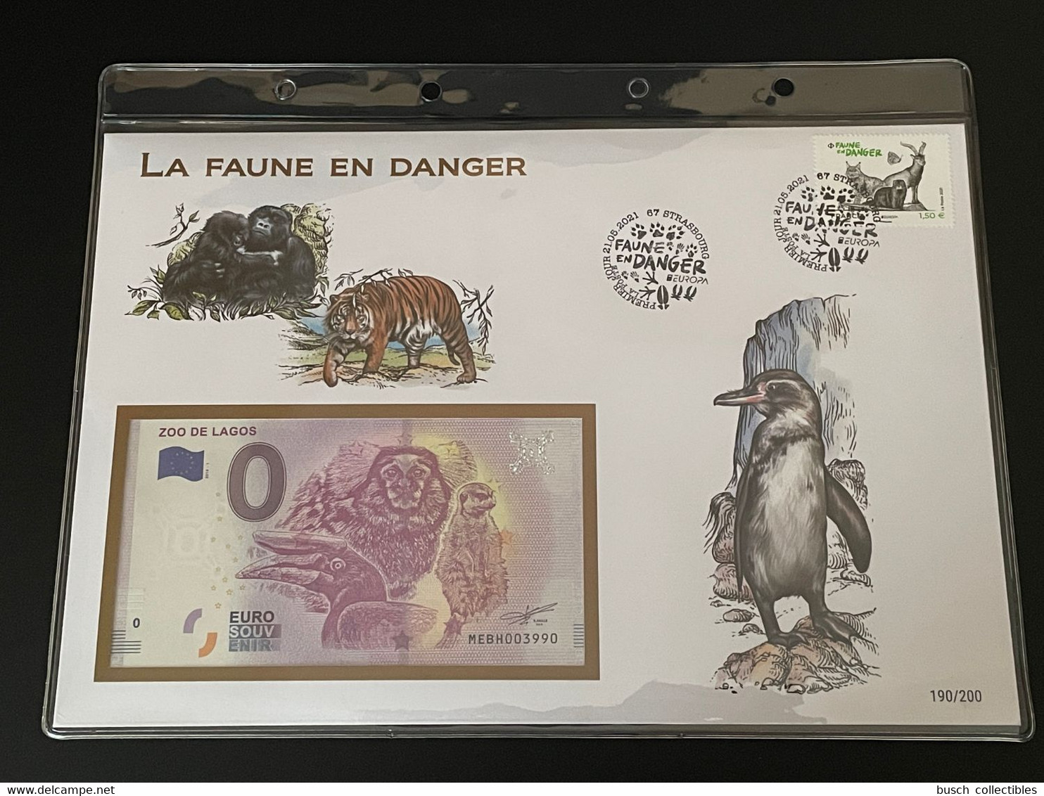 Euro Souvenir Banknote Cover France 2021 Europa CEPT Faune En Danger Fauna Strasbourg Banknotenbrief - 2010-2019