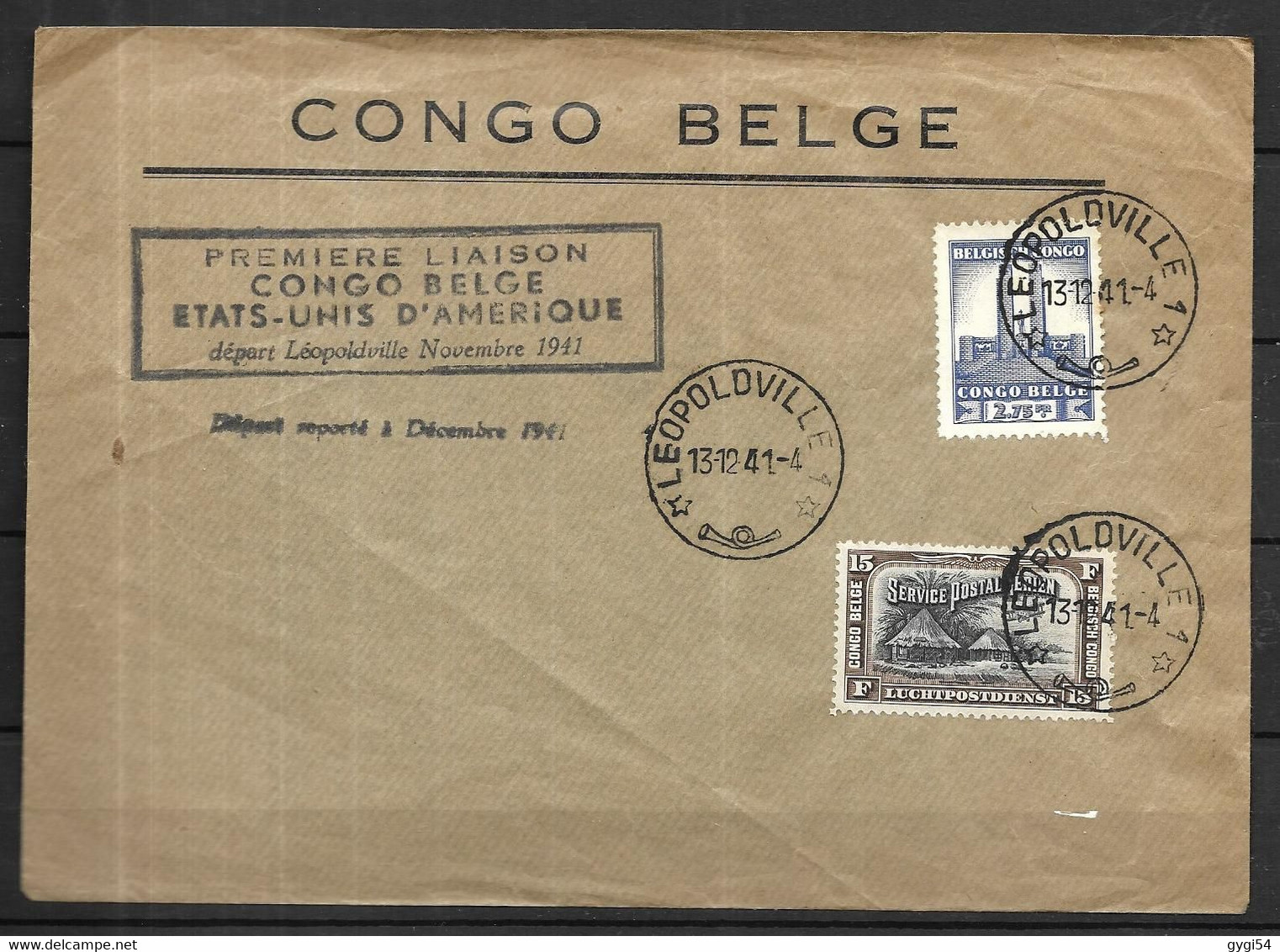 Congo Belge  1ere Liaison Congo Belge  Etats Unis Lettre Du 13 12 1941 De Léopoldville - Covers & Documents