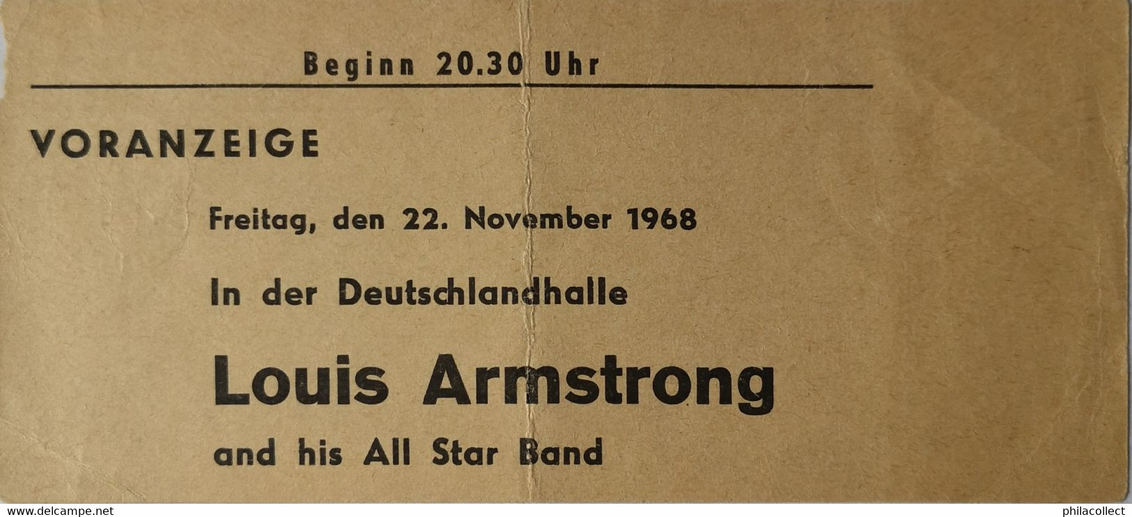 Concert Ticket // Sammy Davis Jr. Show //Light Fold // Deutschlandhalle 1968 Und Voranzeige Louis Armstrong Reverse Side - Konzertkarten